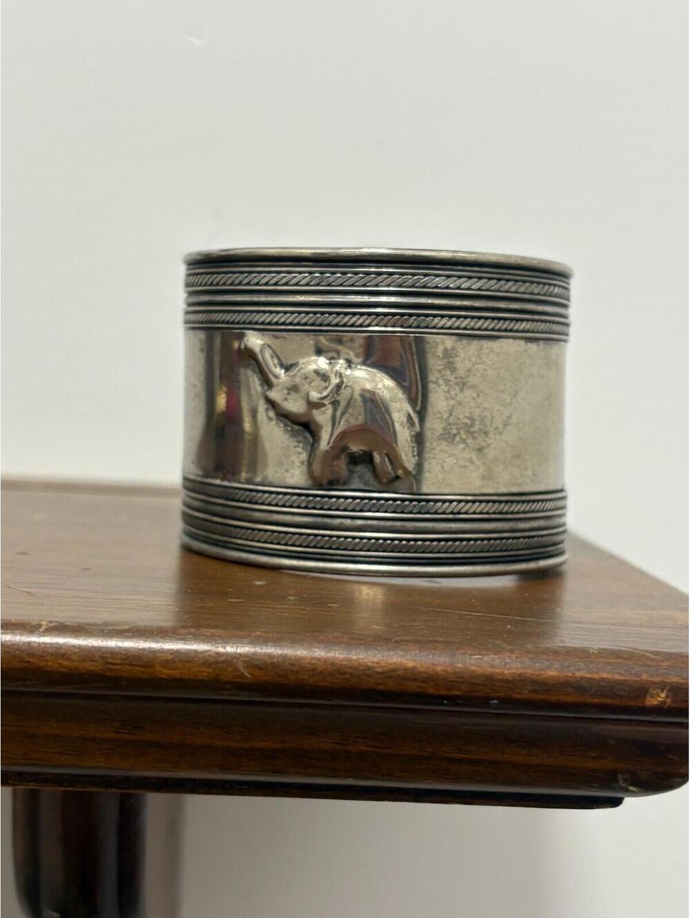 Boho India Silver Tone Statement Cuff Bracelet Elephant 2" Wide